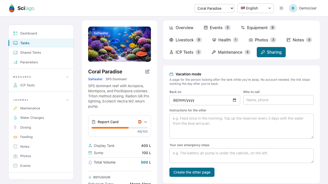 Sharing tab with vacation mode